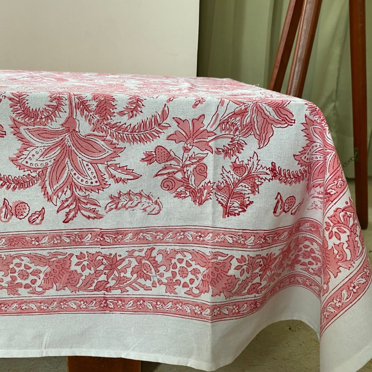 Padma 6 Seater Dining Table Cover, 100% Cotton, 60" x 90" - Coral Slub -